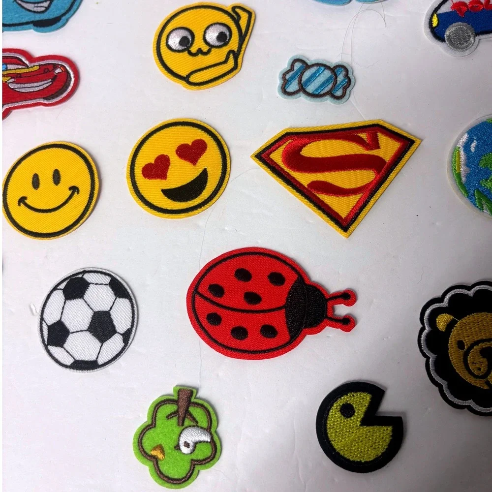 Mixed Iron On Patches Lot Cars Superman Emojis Dinosaurs Vehicles Kids DIY